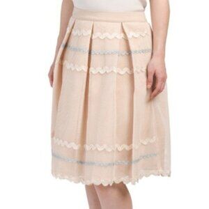 English Factory Women's Pleated Mesh Overlay A-Line Skirt